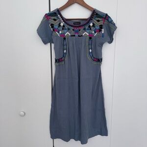 Women Dress embroidered short sleeves M Fragonard blue